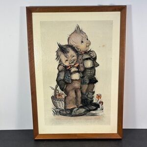Vintage Mid Century Children’s Art Print Framed Wall Decor Storybook Style